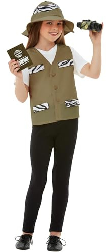 Smiffys Explorer Kit, Khaki with Waistcoat, Hat, Binoculars, Passport & Badges, Boys Fancy Dress, Child Dress Up Accessories