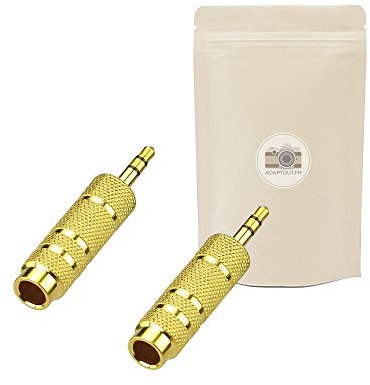 Adaptout X2 Adaptateur Mini Jack 3.5mm Male vers Gros Jack 6.35mm Femelle Stereo Connecteur Audio Minijack Plaque Or 18k Gold Ecouteurs Microphone Casque Marque FRANÇAISE