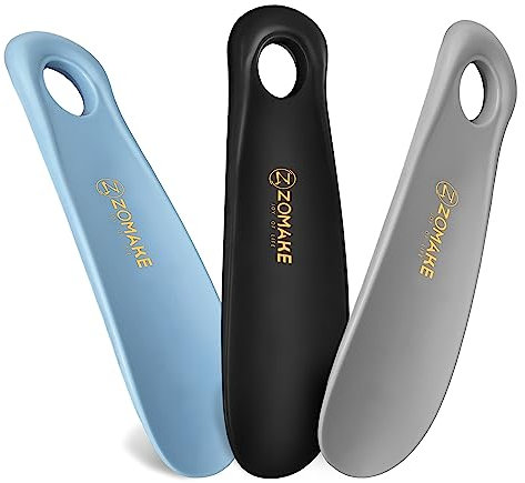 ZOMAKE Chausse Pied Plastique 3Pcs, Petit Chausse-pieds Enfant Shoe Horn Court pour Convient à Toutes Les Tailles de Pieds,18.5cm Chaussé Pied Facile à Utiliser(Bleu/Noir/Gris)