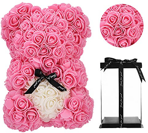 Geschenke für Mama, Geburtstagsgeschenk für Frauen, Valentinstagsgeschenk, Bär, Rose Teddybär in Einer Geschenkbox, vollständig zusammengebaute Geschenkbox, Hochzeit und Jubiläum… (Rosa)
