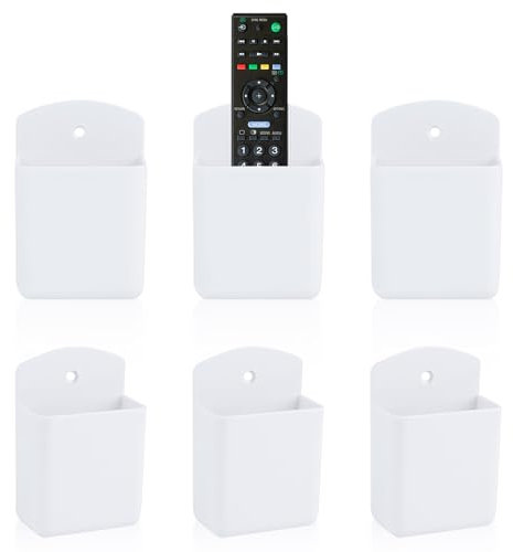 6 Pack Porte Télécommande Support Mural Auto-Adhésif Organiseur de Contrôleurs Média Boîte de Rangement Climatiseur Porte Stylo Mural Accessoires de Rangement pour Chambre à Coucher (Blanc)