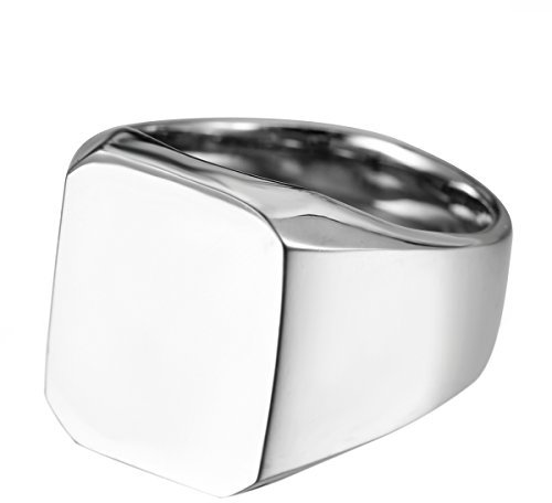 JewelryWe Schmuck Biker Herren-Ring mit Gravur, Personalisierte Edelstahl Glänzend Poliert Siegelring Quadrat Band Ring, Silber Größe 67