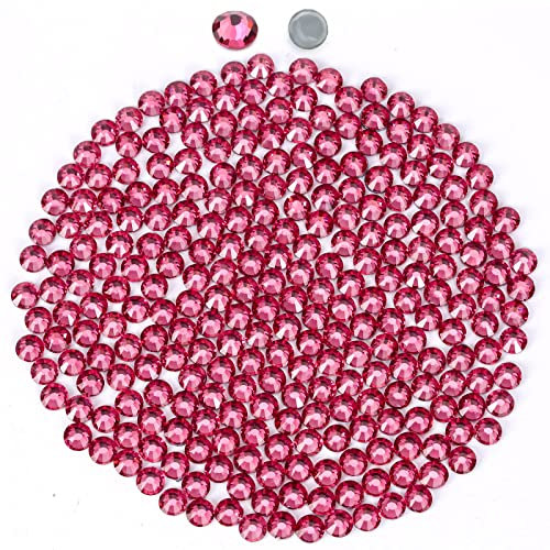 2880 Hotfix-Strasssteine,Flatback Glitzersteine Stones, Glas, runde Kristalle Strasssteine, Edelsteinezum Basteln, für Kleidung, Schuhe, Taschen, DIY-Dekoration,Dk.Pink,SS10,2.7MM-2.8MM