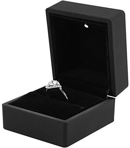 Schmuck-Geschenkbox mit LED-Licht, Schmuckvitrine für Halskette, Armband, Ringe, Anhänger, Schmuck-Aufbewahrungsbox für Hochzeitsantrag, Verlobung, Valentinstag, Schwarz(Ringschachtel)