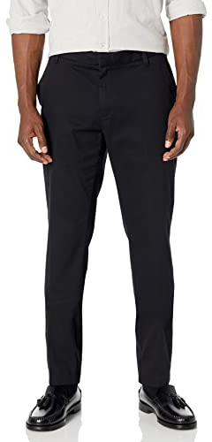 Amazon Essentials Pantalon chino extensible à coupe ajustée et infroissable, sans pinces Homme, Noir, 29W / 28L