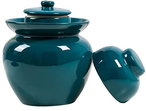 WEGRt Pot de cornichons en céramique 3L Pot de Fermentation en Terre Cuite Traditionnelle Chinoise avec Joint d'eau Couvercle de SAS Peut sceller pour Faire de la choucroute Kimchi,19.5 * 17.5cm
