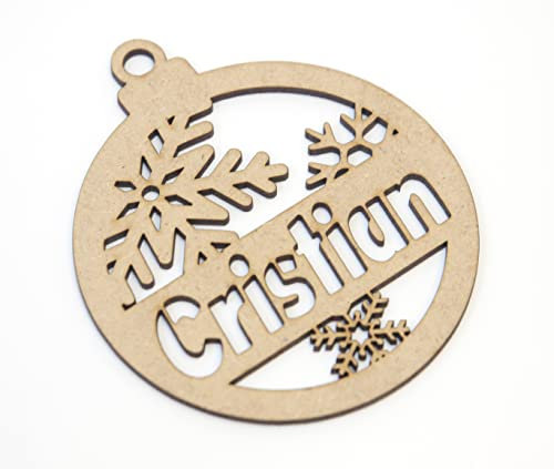 Weihnachtskugeln aus Holz, personalisierbar, mit Namen, Weihnachtsschmuck, Christbaumschmuck (Modell 1)