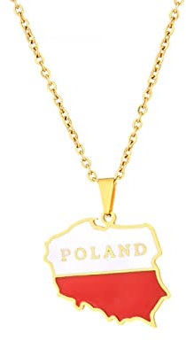 Polen Karte Anhänger Halsketten - Ethnisches Muster Flagge Region Polen Karten Schlüsselbeinkette Halsketten Charme Hip Hop Patriotismus Schmuck für Damen Herren Pullover Kette,Gold,50 cm