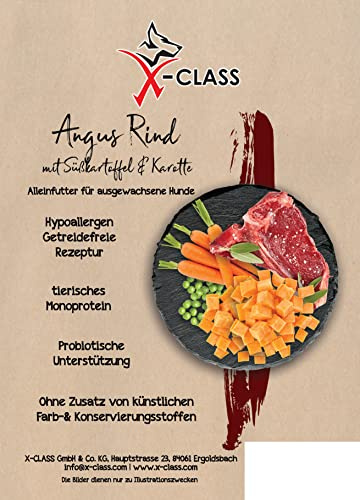 Angus Rind mit Süßkartoffel und Karotte, Trockenfutter getreidefrei für ausgewachsene Hunde, ohne künstliche Farb- und Konservierungsstoffe, 12kg