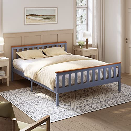ELEGANT King Size Solid Wood Bed Frame with Slatted Headboard 5ft Grey Bed Frame Bedroom Furniture, Adults, or Teenagers Available, 150 x 200cm
