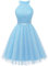 Dressystar Damen Paillettenkleid Cocktailkleid Kurz Partykleid Neckholder Kleid Sommer Blau L