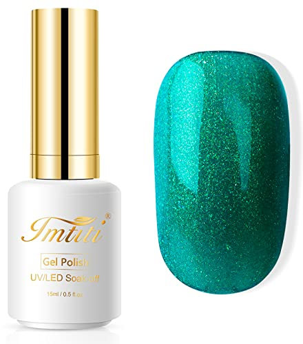 Blue Green Gel Nail Polish, Imtiti 1 Pcs 15ml Diamond Pearl Color Soak Off LED Long-Lasting Nail Gel Polish Nail Art Starter Manicure Salon DIY at Home, 0.5 Fluid Ounces