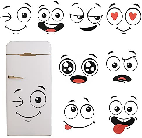 8 hojas de 30 x 21 cm Pegatinas personalizadas para cubos de basura, divertidas pegatinas de ojos para robots cortacésped, frigoríficos y compañía. ¡Motivos divertidos, pegatinas