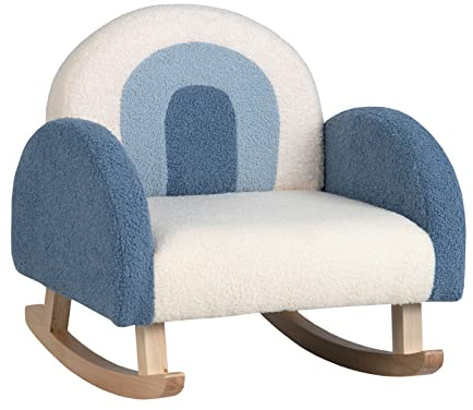 COSTWAY Sedia a Dondolo per Bambini in Legno Massello, Blu