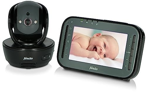 Alecto DVM200MBK Funk Babyphone steuerbarer Kamera - 100% störungsfreie Babyfon - Indoor Baby Monitor mit Nachtsicht und hohe Reichweite von bis zu 300 Meter - 11 cm. Mehrkameradisplay - Schwarz
