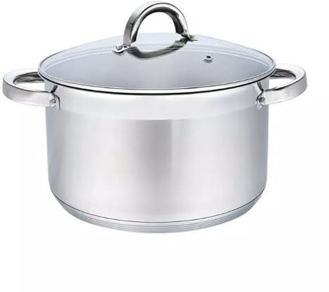 Luckyberg Topf Induktion Kochtopf, Edelstahl, mit Glasdeckel Dampfloch, unbeschichtet, für alle Herdarten, Backofenfest, Spülmaschinenfest, Fleischtopf, Gemüsetopf, Cooking Pot (Kapazität 9,5l)