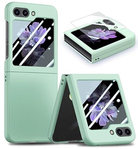 Knoowcase for Samsung Galaxy Z Flip 5 Case Built-in Tempered Cover Screen Protector Shockproof Matte Coating Hard PC Ultra Thin Bumper Anti-Slip Protective Skin Case for Samsung Z Flip 5, Green