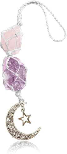 JNNJ Hängender Auto-Anhänger, Auto Innenraum Zubehör Crystal Charms, Healing Crystal Für Auto Hanging, Auto Anhänger Autospiegel Anhänge Decoration(Rosa/Violett)