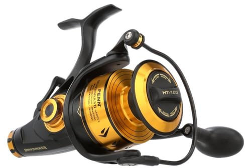 PENN Spinfisher VII Live Liner Spinnrolle, Meeresangelrolle mit IPX5 Abdichtung, die vor dem Eindringen von Salzwasser schützt, geeignet für verschiedene Fischarten, Unisex, Schwarz Gold, 6500