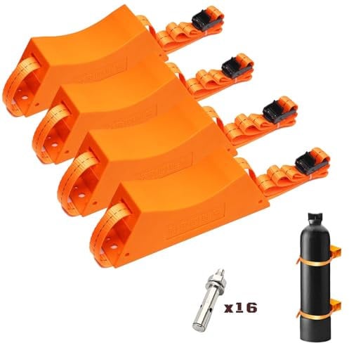 4Pcs Cylinder Wall Mounted Bracket Propane Tank Holder Gas Cylinder Holder with SUS 304 Screws & 59 Inch Straps Supported 4-12,Orange