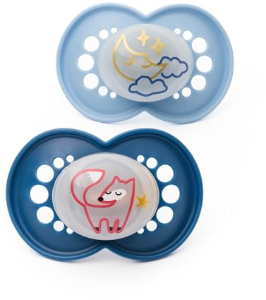 MAM Original Night Soothers Schnuller im 2er-Set, leuchtet im Sterilisieretui, nachhaltige Materialien, Babyzubehör, Blau (verschiedene Modelle)