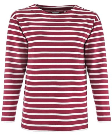 modAS Damen Shirt Bretonisches Damenshirt mit U-Boot Ausschnitt - Ringelshirt Streifenshirt Langarmshirt mit Streifen aus Baumwolle in Graumelange/Weiß in Größe 44