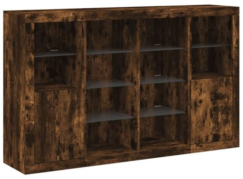 vidaXL Sideboards mit LED-Leuchten 3 STK. Räuchereiche Holzwerkstoff