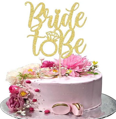 Xsstarmi 1 Pack Bride to Be Cake Topper Glitter Ring Diamond Cake Pick Wedding Engagement Cake Decorations for Wedding Bridal Shower Hen Party Supplies Gold