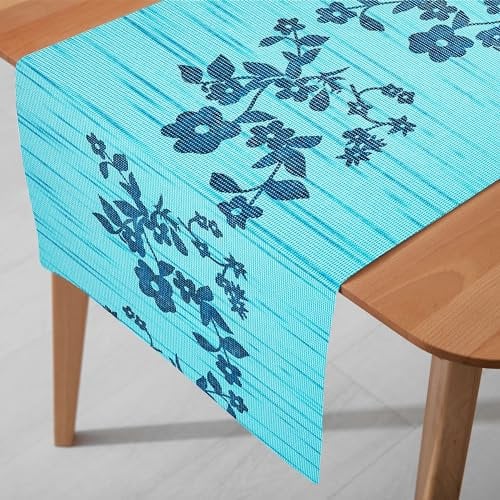 DecoHomeTextil Heimtextilmanufaktur Miami Tischläufer Tablerunner Breite 40 cm Länge und Farbe wählbar Sunrise Aquablau 40 x 340 cm