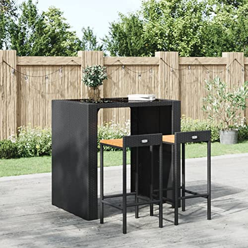 DLAZUM Barhocker 2 Stück, schwarzes Polyrattan und Massivholz, Akazie, Bartheke, Küchen- und Esszimmerhocker, Barstuhl für Garten, Pub, Café, Tresen, 1293 Tisch & Barhocker