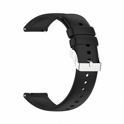 Foyscr Silicone Strap, Quick Buckle Waterproof Soft,Stainless Steel Buckle, Black Strap, Unisex Smartwatch Band, Sport Watch Strap (Silver Buckle-22mm)