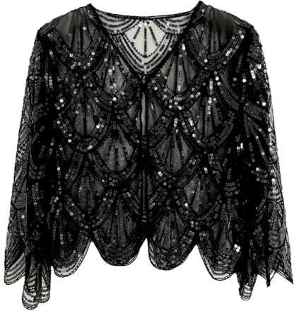 BakerMiche Flapper Umhang der Damen Mit Langen Ärmeln - Pailletten Perlen Schal der 1920er Jahre Gatsby Party