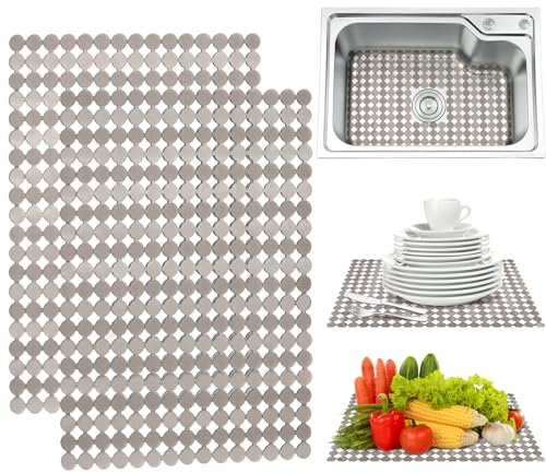 POFIBO 2er-Set Spülbeckenmatte, Schutzmatte für Spülbecken, 30x40cm Spülbeckeneinlage PVC Zuschneidbare Abtropfmatte Verstellbare Spülmatte für Spülbecken, Einlagen für Spülbecken Küche/Bad