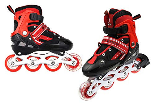 Supfine Inlineskates für Kinder – Bequeme Inline-Skates mit leuchtenden Rädern, Größe verstellbar – S/M 31-38 – Rollschuhe für Mädchen und Jungen (Rot, S:31-34)