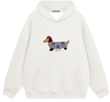 Aelfric Eden Cartoon Dog Hoodie Herren Oversized Kapuzenpullover Langarm Sweatshirt Y2K Hoody mit Kapuze Basic Vintage Hooded mit Muster Unisex Sport Oberteile Streetwear