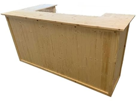 Moderne U-förmige Holz-Gartenhaus-Bar für drinnen und draußen, Gin-Cocktail, Männerhöhle, Bar, 200 cm x 100/60 cm x 102 cm, unlackiert, Version 2