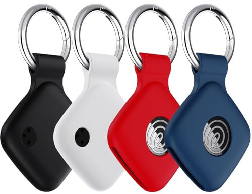 YWXTW [4 Pack Silicone Case for Tile Mate 2024 / Mate 2022 Tracker Holder with Keychain, Anti Lost Soft Secure Protective Cover Finder for Keys, Bags, Cat Dog Collar Tag (Black+White+Navy+Red)
