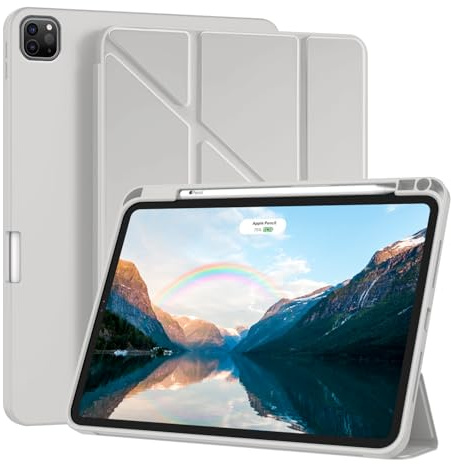 Compatible avec Coque iPad Air 13 Pouces M3/M2(2025/2024), Ultra Fine Silicone Étui de Protection avec Support Fonction Antichoc Housse avec Veille/Réveil Automatique (Blanc)