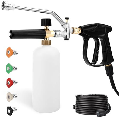 Roadtime Pressure Washer Foam Cannon Gun with Dual Connector Accessory, 26 FT Flexible Hose(5800 PSI), Dual Purpose Switch Spray Gun,5 Sprayer Nozzles,1/4'' Swivel Quick Connect and M22-14mm Adapter