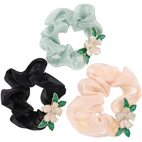 Beavorty 3stücke Blumen-haargummis Elastisch Mesh-haarring Stilvoll Haarknoten Damen Alltags Schmuck Frisieren Zubehör Für Waschen Makeup Sport Party Hochzeit