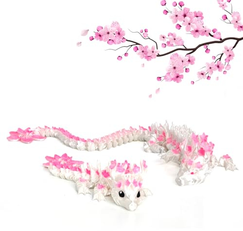 HiesDeosn 3D-gedrucktes Kirschblüten-Drachen-Zappeln, 30 cm + 14 cm, bewegliche Wackelkunst, niedliches Geschenk für Mutter, Sohn, Tochter, Malerei, Geschenk, Bücherregal-Dekor-Set