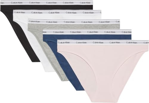 Calvin Klein CK Slip Femme Lot de 5 pièces Slip élastique Apparent Coton Stretch Article QD3586E Bikini 5PK