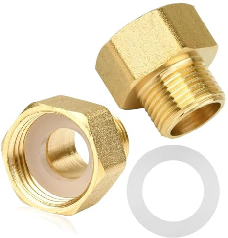 2 Stück Reduzierung 3/4 auf 1/2 aus Messing mit Gummidichtung, AG/IG Adapter für Rohrverbindungen - Messing Rohrverlängerung.