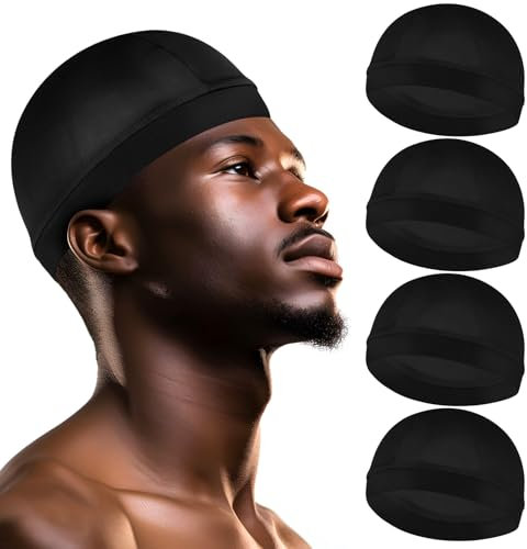 JIYIN 4 Stück Seidige Wellenkappen für Herren, 52cm Kopfumfang Elastisches Band Wellenkappen Seidige Durag Herren Wave Cap Fahrradmütze Unter Helm