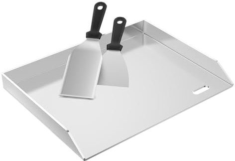 FIVMEN Plancha, piastra per barbecue in acciaio inox, 30 x 40 cm, universale, con 2 spatole, piastra in acciaio inox, per barbecue, barbecue a gas, griglia a carbonella