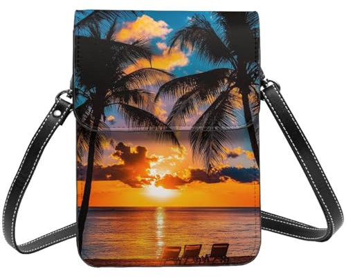 Palm Trees - Soporte de teléfono para mujer, diseño de puesta de sol, playa, para viajeros de fin de semana, 13,5 x 19 cm