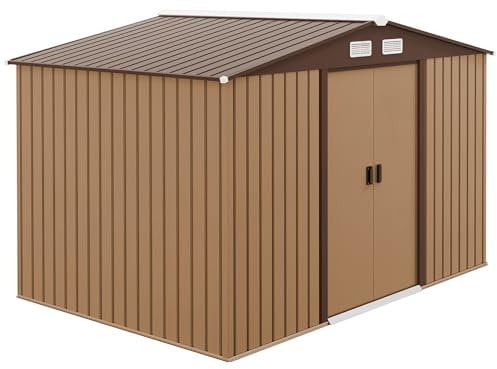Outsunny Abri de Jardin en métal 5,4 m² cabane de Jardin 277 x 195 x 192 cm cabanon Rangement Outils avec Fondation, Porte coulissante verrouillables et 4 aérations - Jaune