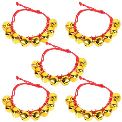 MUELODSIC Lot de 5 Bracelets à Clochette Dorés pour Garçon et Filles Bracelets de Poignet Cheville de Noël Accessoires Festifs Tintants pour Fêtes et Spectacles