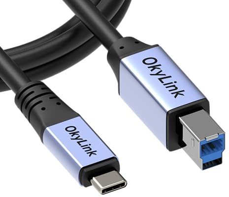 OkyLink 3.2 Gen1 (3.0) Type-C to USB-B Cable 1.5M/5FT, 5Gbps, Aluminum Alloy Shell, Flame-Retardant Jacket, for MIDI Keyboard, USB 3.0 Printer, Scanner, Camera, Hard Drive Enclosure