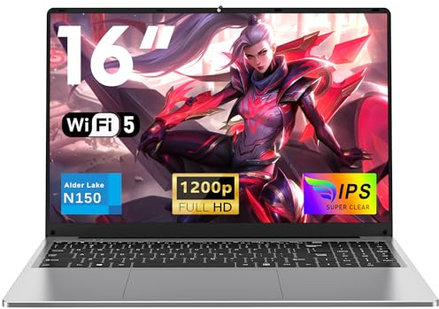 NAIKLULU 16 Pollici Pc Portatile 2026, Processore N150 (1,2 a 3,6 GHz), 16GB RAM 1TB SSD Computer Portatile Laptop, Tastiera Completa Retroilluminata, FHD 1920x1200P, 6000mAh/46.2Wh